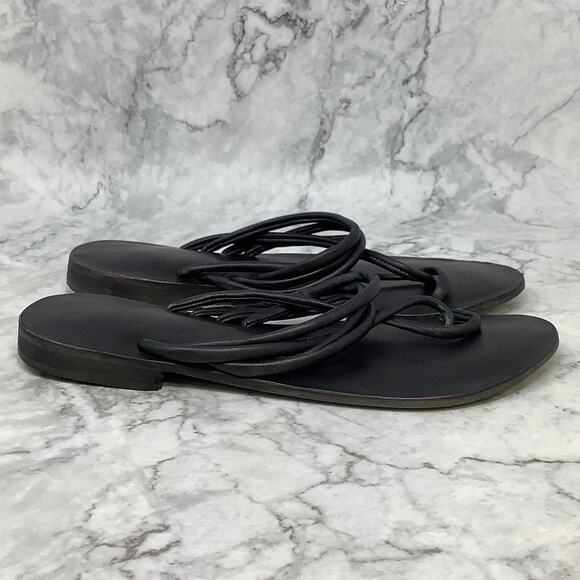 Free People Size 38.5 Black Kayla Soft Leather Strappy Flat Sandals N22-3 - Picture 3 of 9